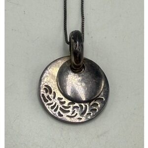 Silpada 925 Sterling Silver Double Disc Filigree Pendant Box Chain Necklace